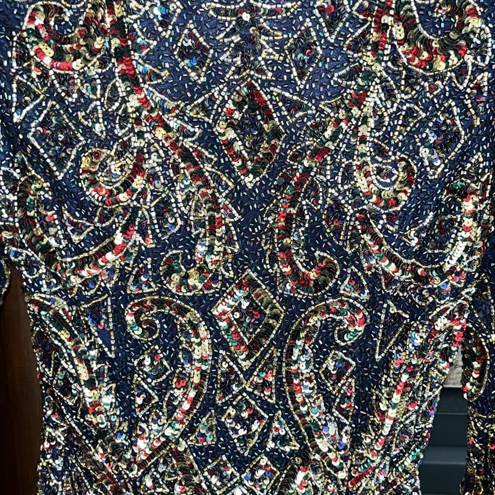 Exquisite fully beaded PRIMAVERA COUTURE long sleeve mini dress formal size 6 - Picture 6 of 16